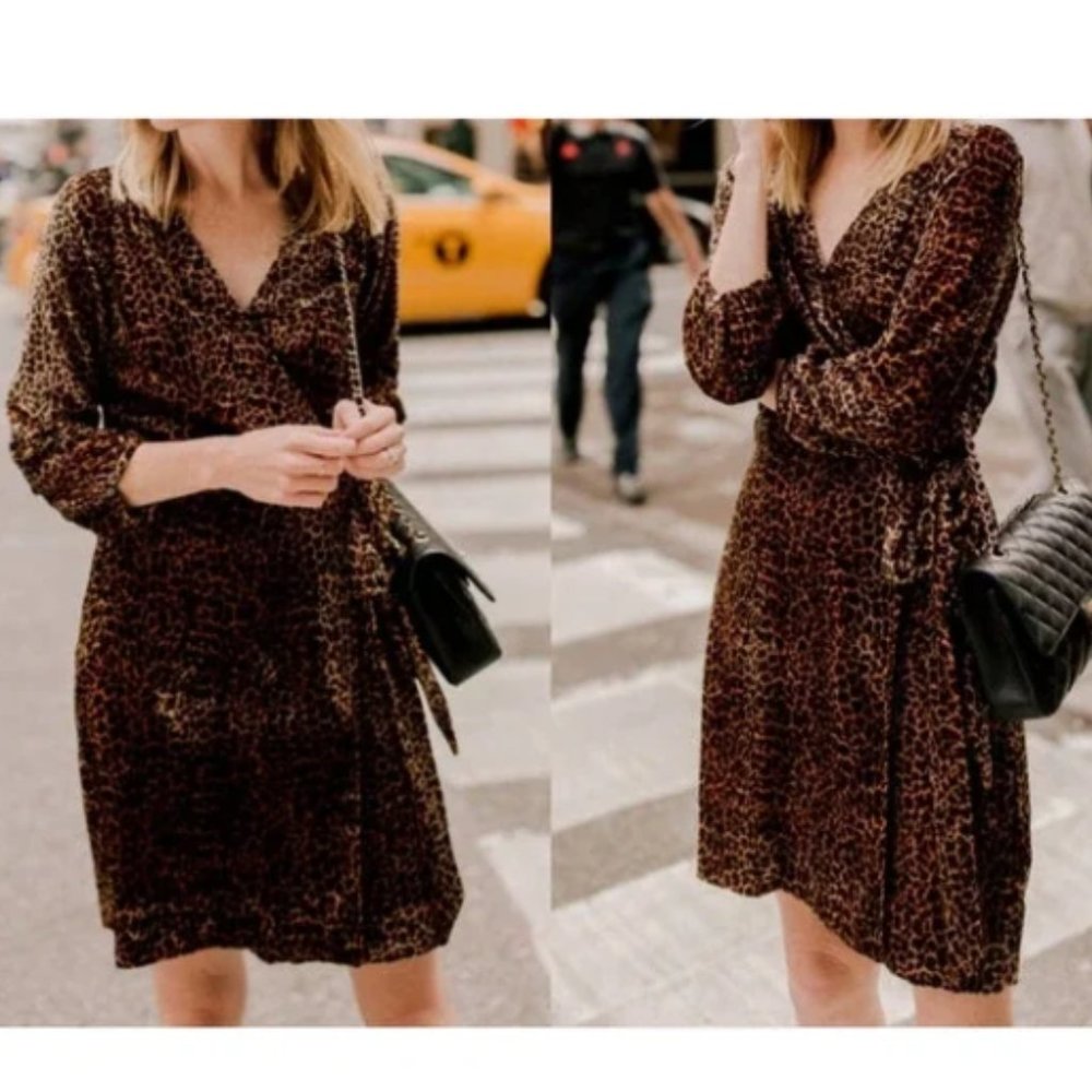 J. Crew Velvet Leopard Print Wrap Dress (32)🦄